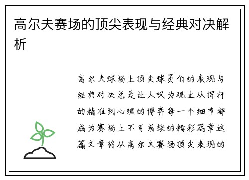 高尔夫赛场的顶尖表现与经典对决解析