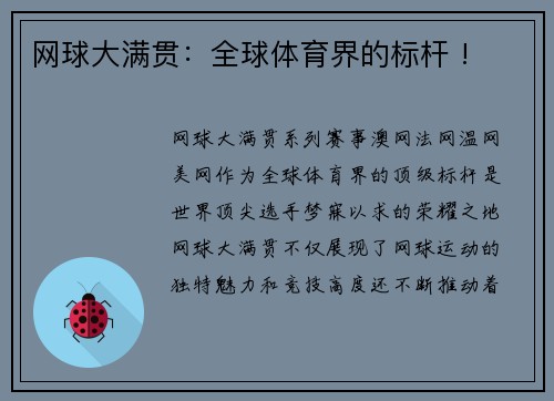 网球大满贯：全球体育界的标杆 !