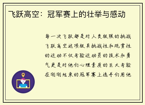 飞跃高空：冠军赛上的壮举与感动